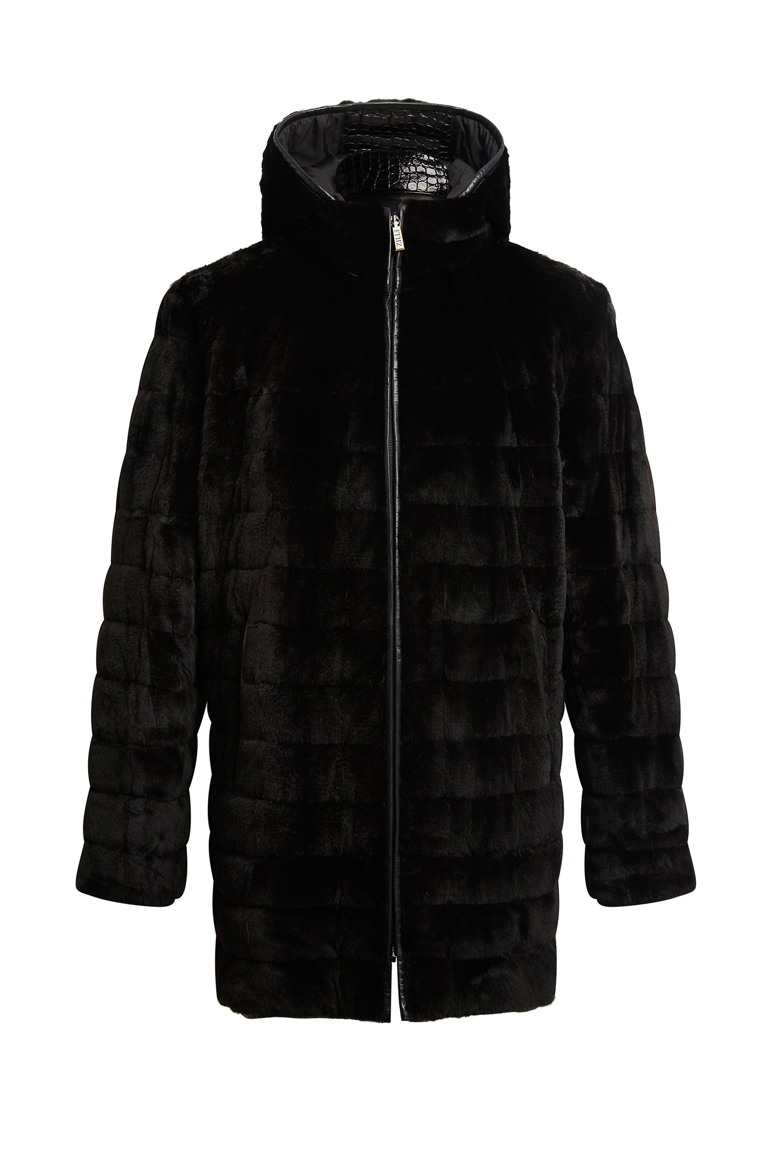 Manteau long réversible en fourrure - Noir