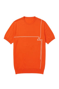 T-shirt à col rond et lignes - Orange