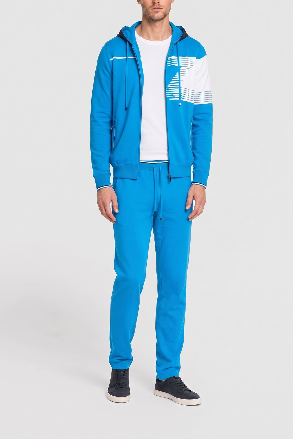 Ensemble de survêtement à capuche constrastée - Bleu