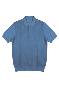 Polo contrasté en soie - Bleu