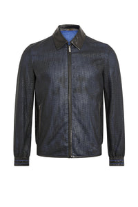 Blouson zippé à motifs en lin - Bleu