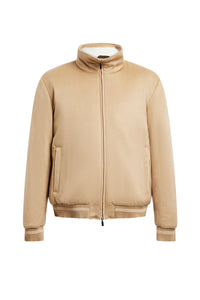 Bomber à bords rayés en cachemire - Beige