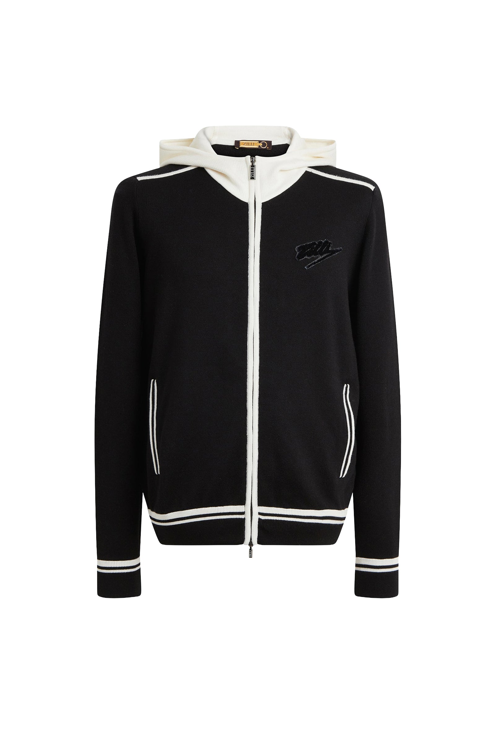 Gilet à capuche avec poches en laine - Black