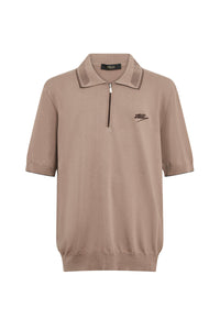 Short-sleeved zip-up polo shirt with logo - Orange