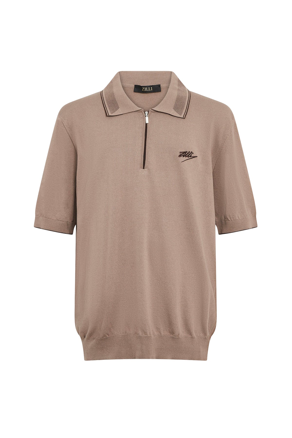 Short-sleeved zip-up polo shirt with logo - Orange