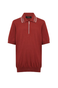 Polo zippé à logo et manches courtes - Rouge