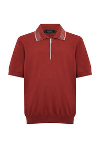Polo zippé à logo et manches courtes - Rouge