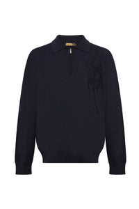 Zip-up polo shirt with logo, made from a cashmere and silk blend - Black