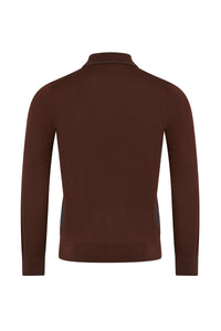 Polo à col zippé et manches longues en laine - Brown