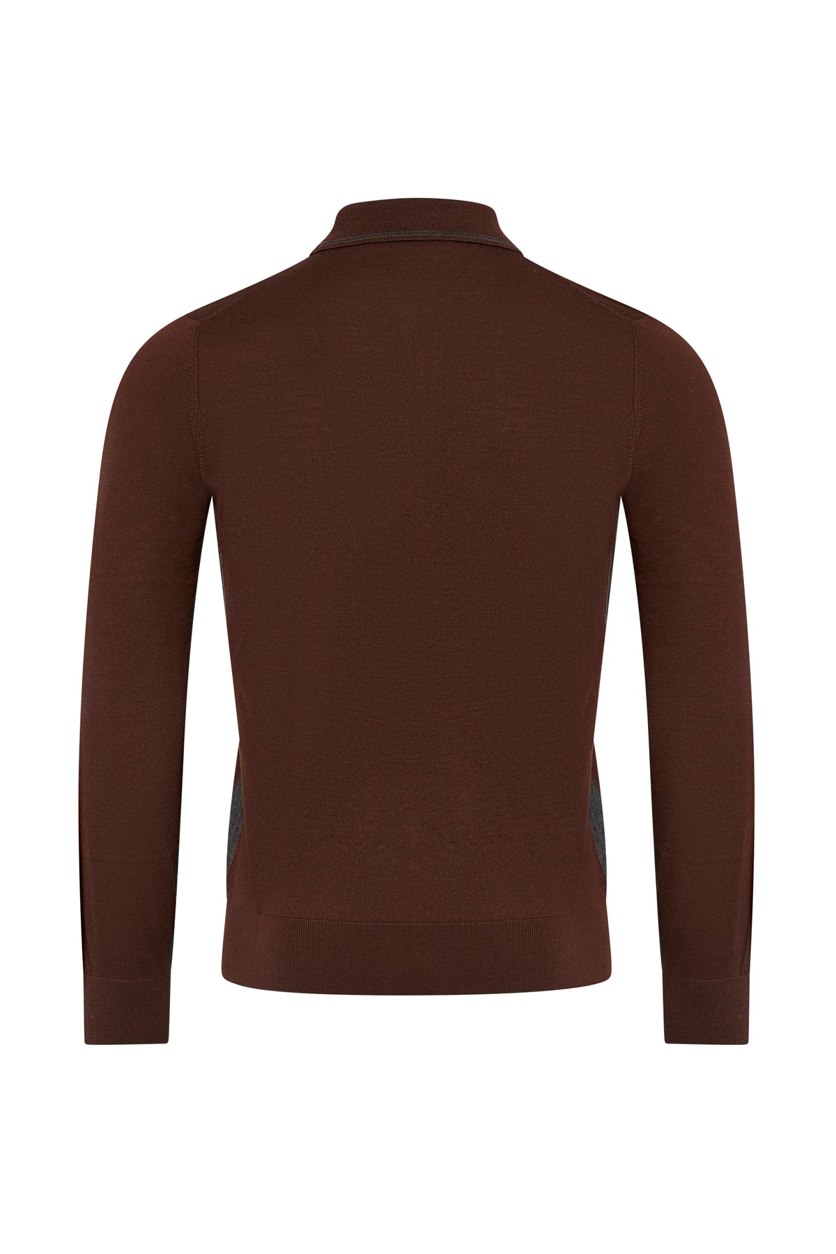 Polo à col zippé et manches longues en laine - Brown