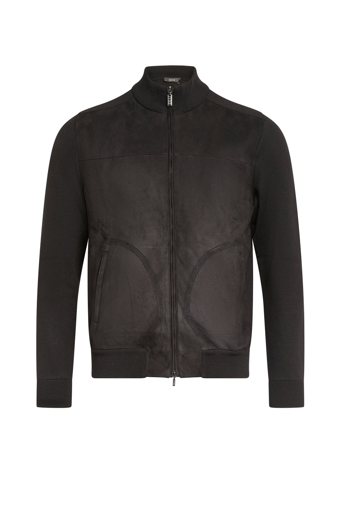 Cardigan à col montant et fermeture éclair en laine - Black