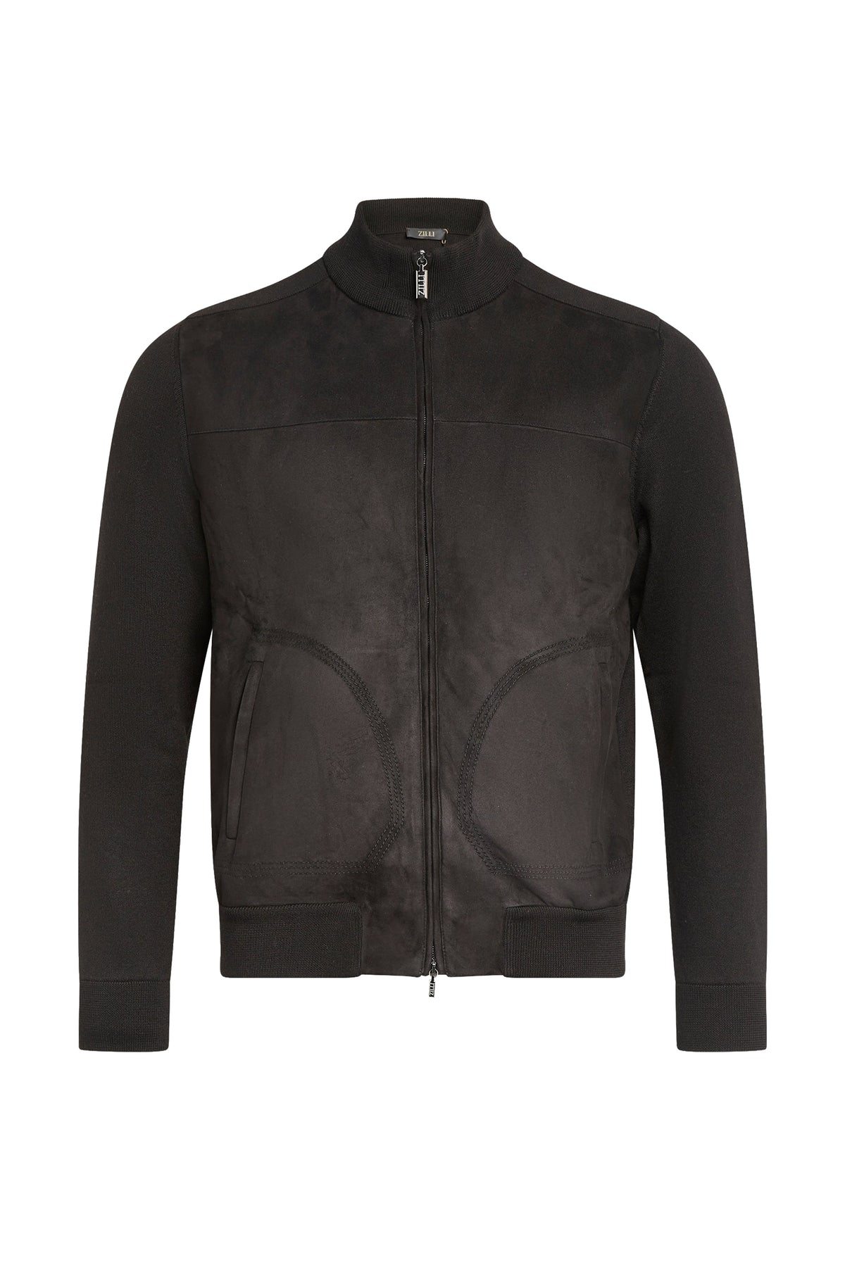 Cardigan à col montant en laine et soie - Black