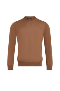 Pull à col rond à manches longues en laine - Coffee