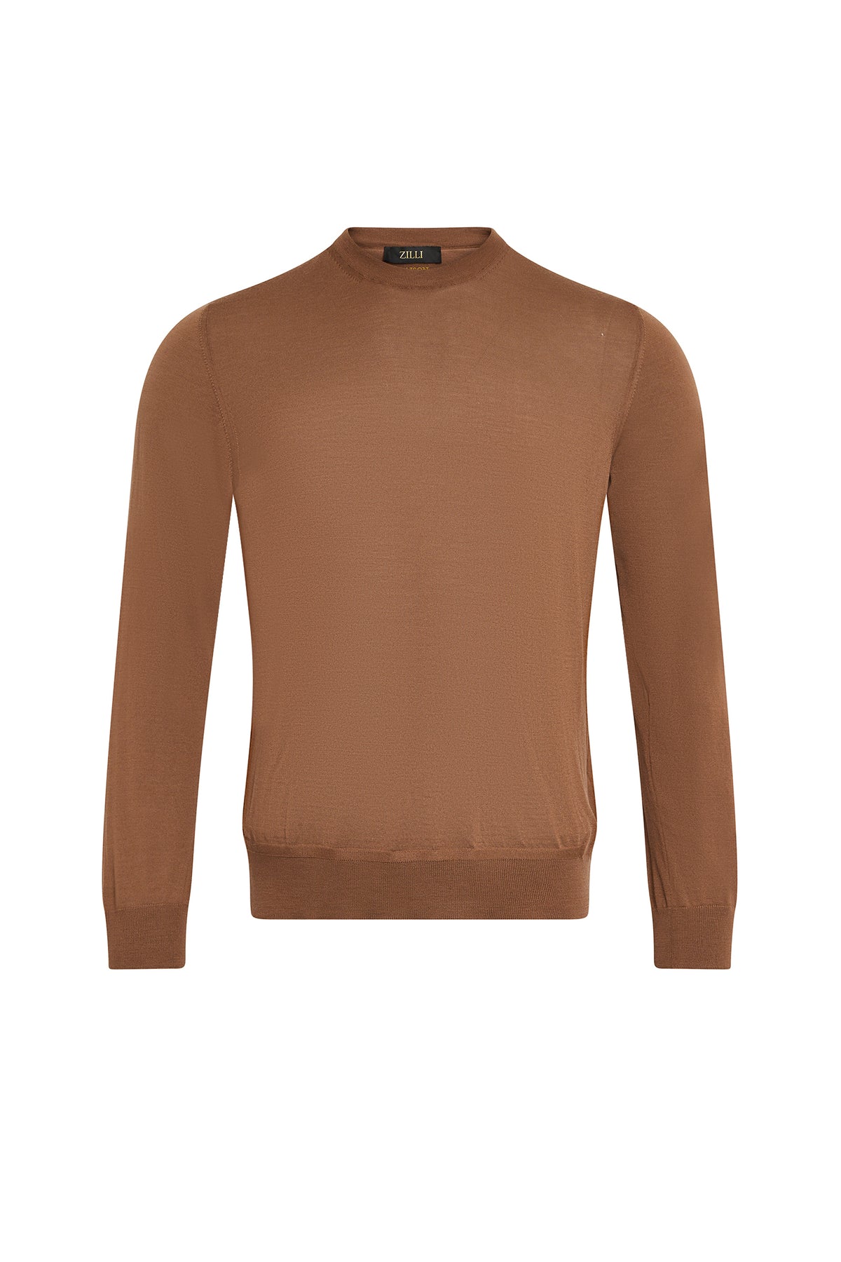 Pull à col rond à manches longues en laine - Coffee