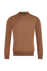 Long-sleeved, round-neck wool jumper - Coffee