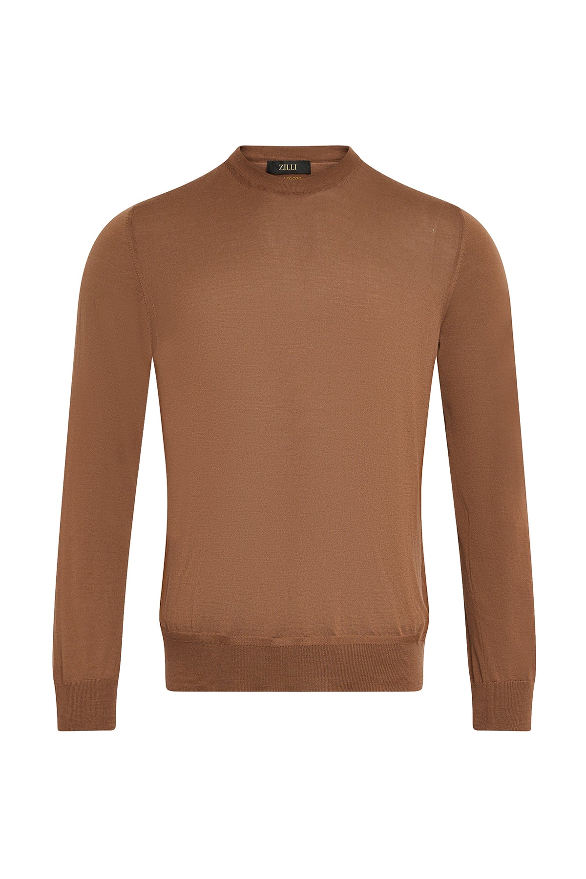 Long-sleeved, round-neck wool jumper - Coffee