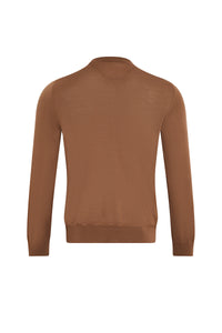 Pull à col rond à manches longues en laine - Coffee