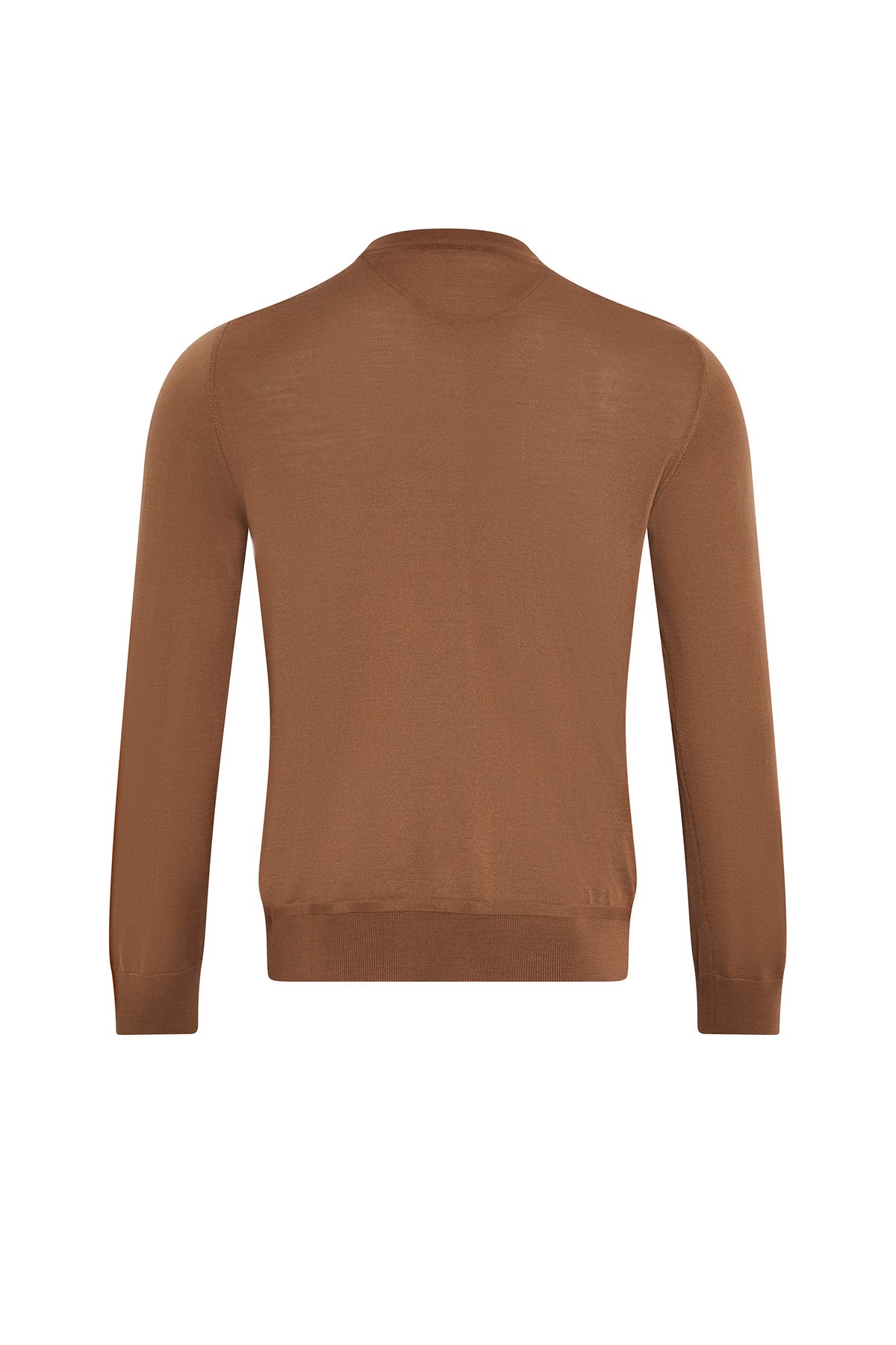 Pull à col rond à manches longues en laine - Coffee
