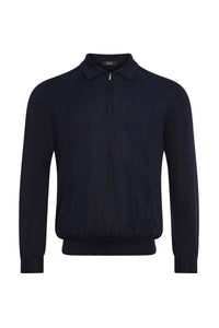 Polo à col zippé et manches longues en cachemire - Dark Navy