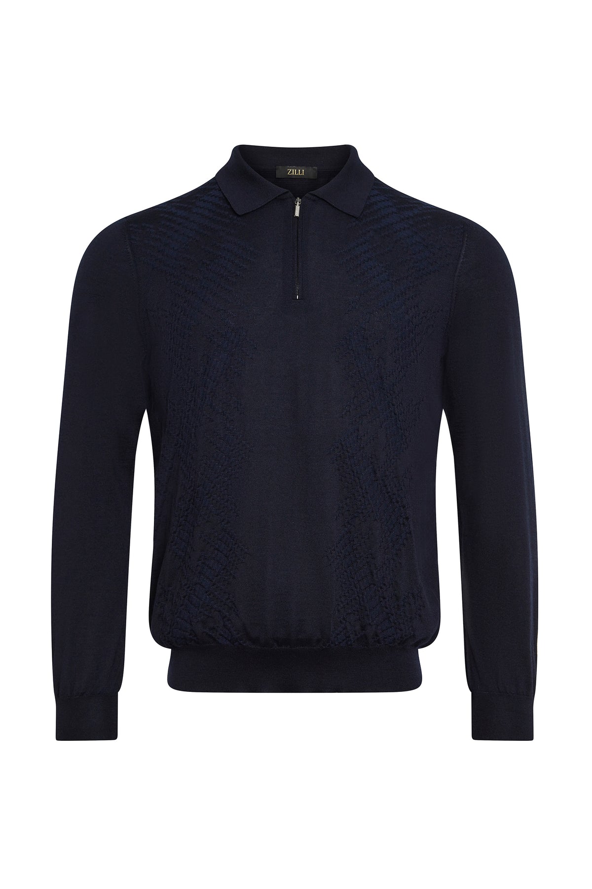 Polo à col zippé et manches longues en cachemire - Dark Navy