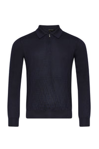 Polo à col zippé et manches longues en cachemire - Dark Navy