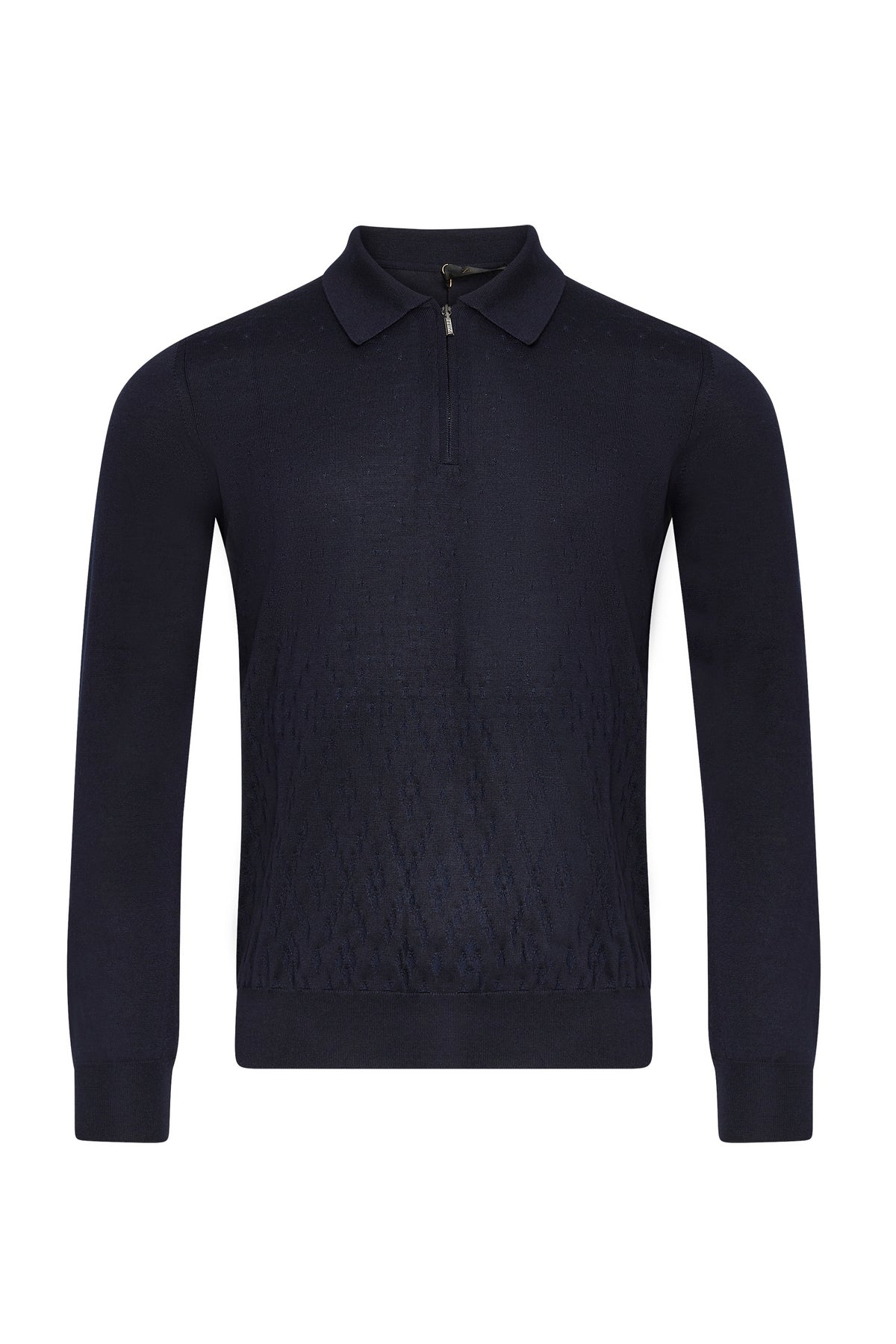 Polo à col zippé et manches longues en cachemire - Dark Navy