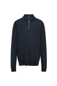 Polo à col zippé et manches longues en soie - Dark Navy