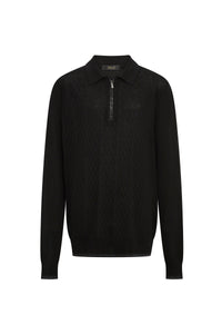 Polo à col zippé et manches longues en soie - Black