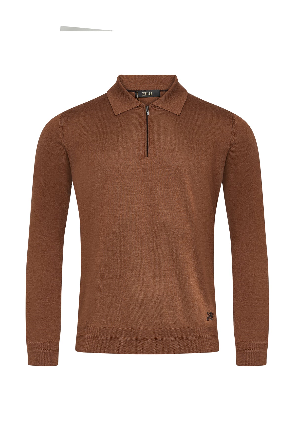 Polo à col zippé et manches longues en laine - Whiskey