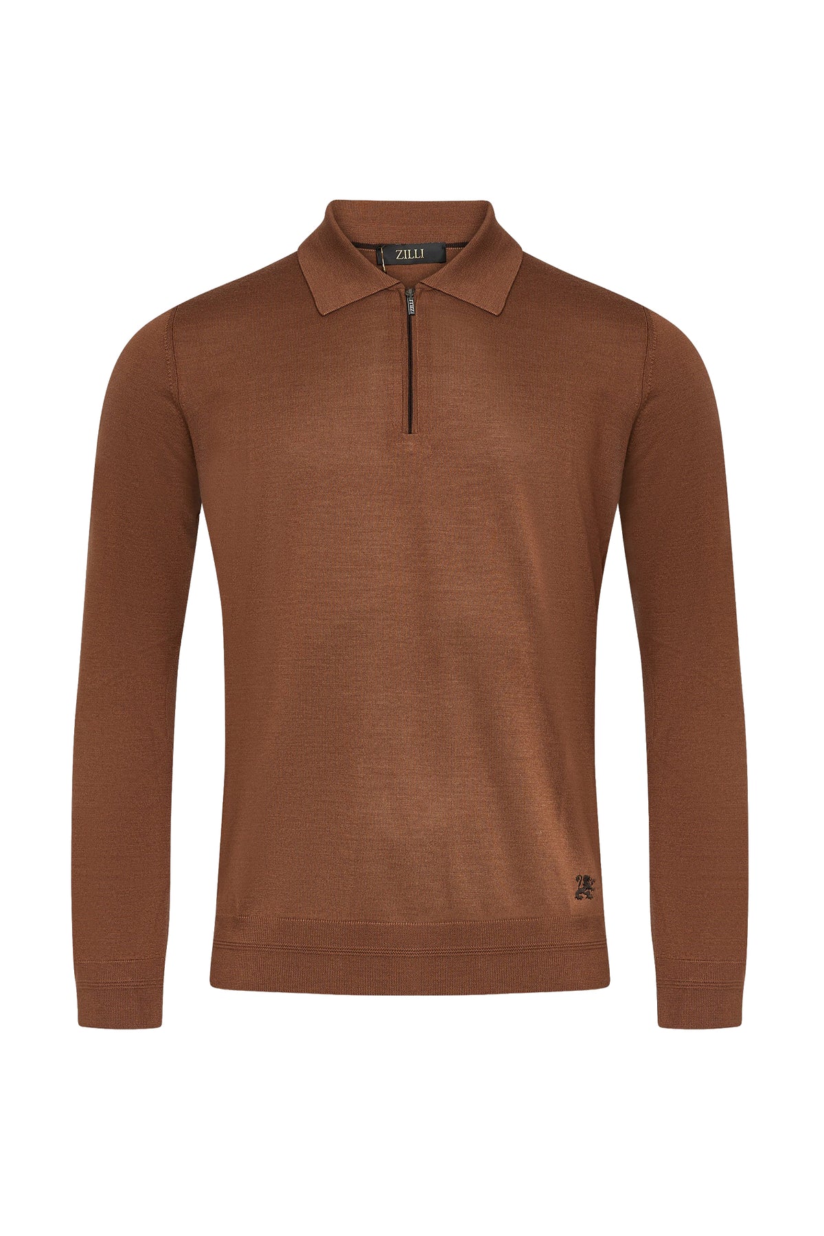 Polo à col zippé et manches longues en laine - Whiskey