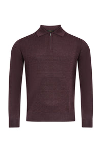 Polo à col zippé et manches longues en cachemire - Deep Cherry