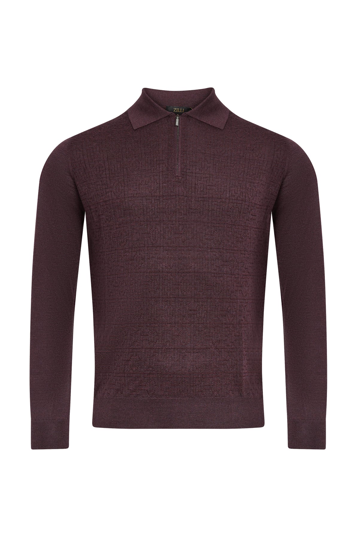 Polo à col zippé et manches longues en cachemire - Deep Cherry