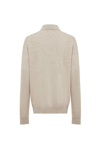 Polo à col zippé et manches longues en laine - Pale Fawn