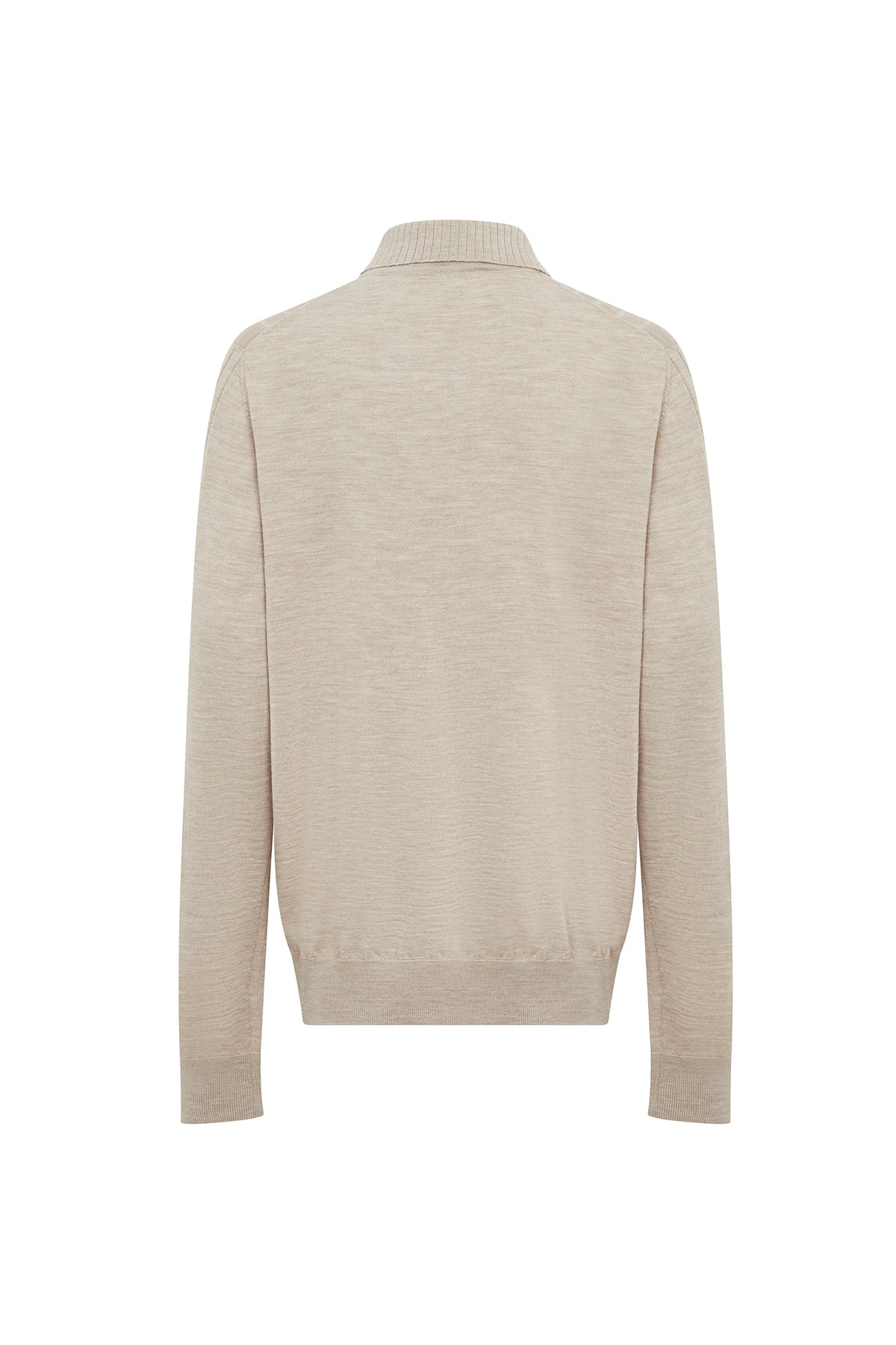 Polo à col zippé et manches longues en laine - Pale Fawn