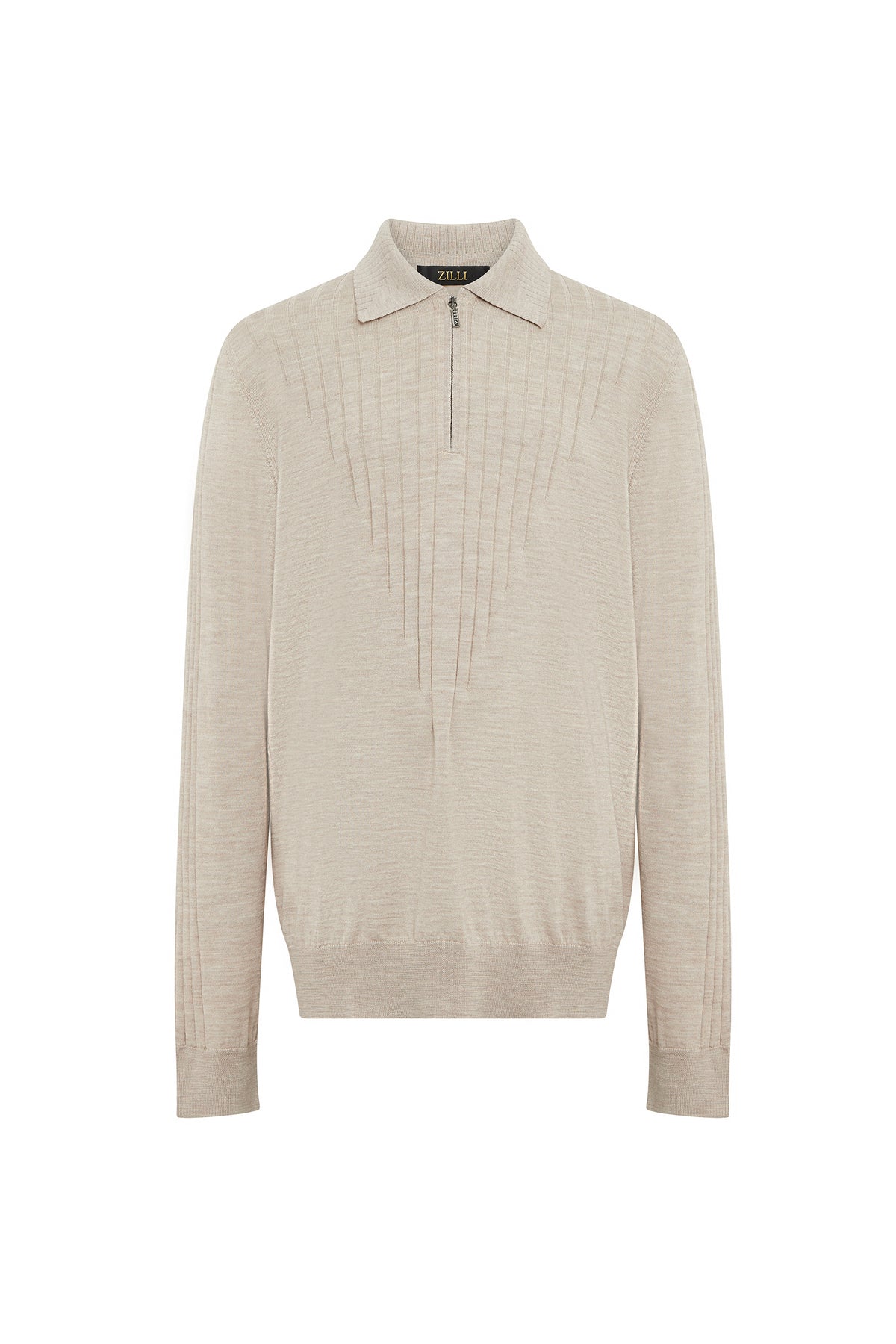 Polo à col zippé et manches longues en laine - Pale Fawn