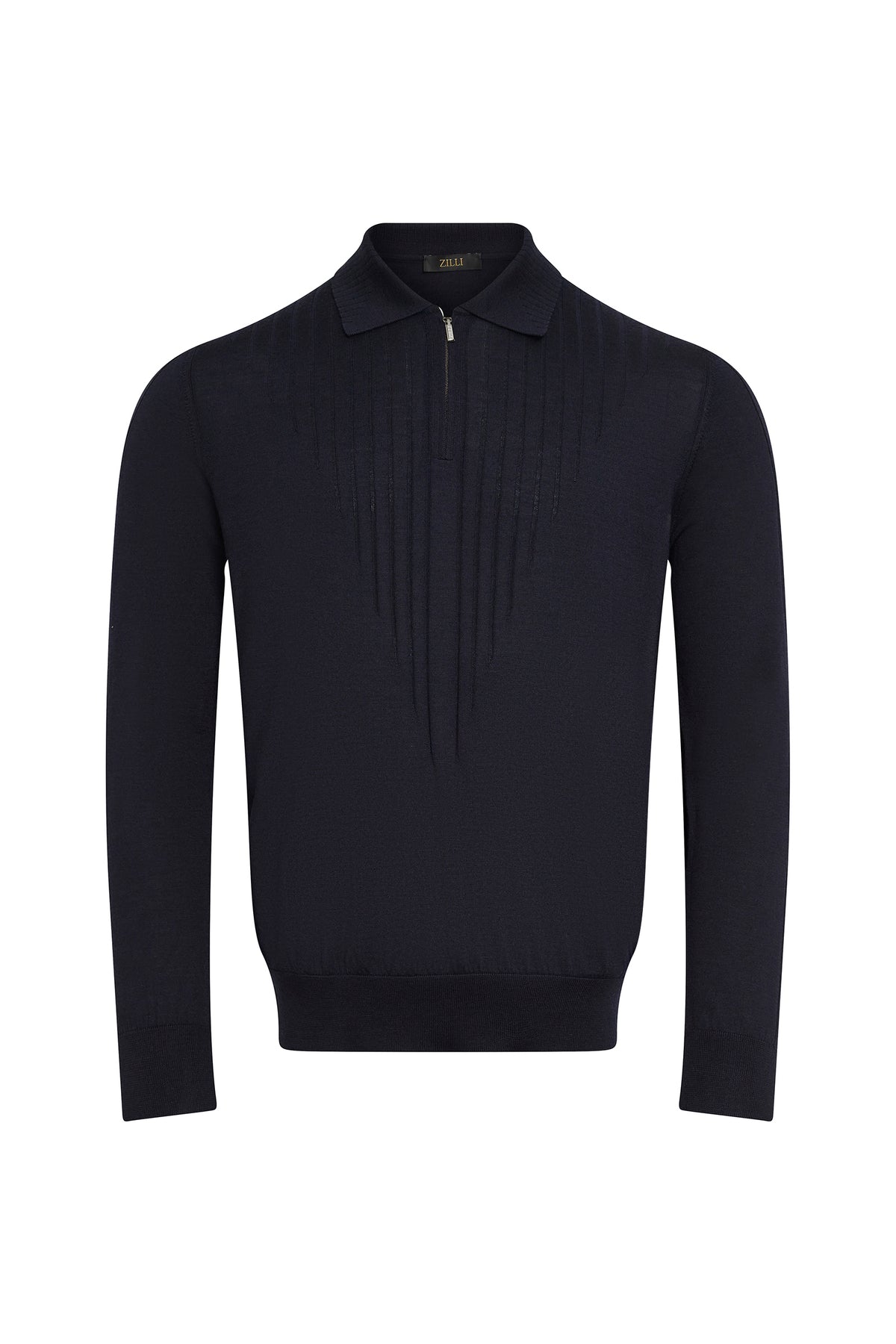 Polo à col zippé et manches longues en laine - Dark Navy