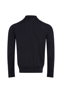 Polo à col zippé et manches longues en laine - Dark Navy