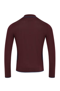 Polo à col zippé contrasté en laine et soie - Deep Cherry