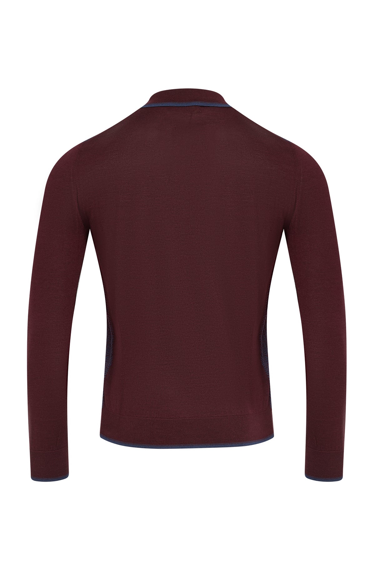 Polo à col zippé contrasté en laine et soie - Deep Cherry