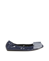 Ballerines avec nœud épais en cuir - Bleu Marine