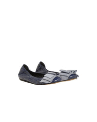 Ballerines avec nœud épais en cuir - Bleu Marine