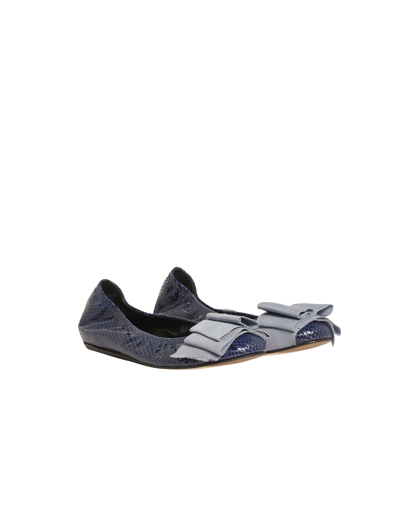 Ballerines avec nœud épais en cuir - Bleu Marine