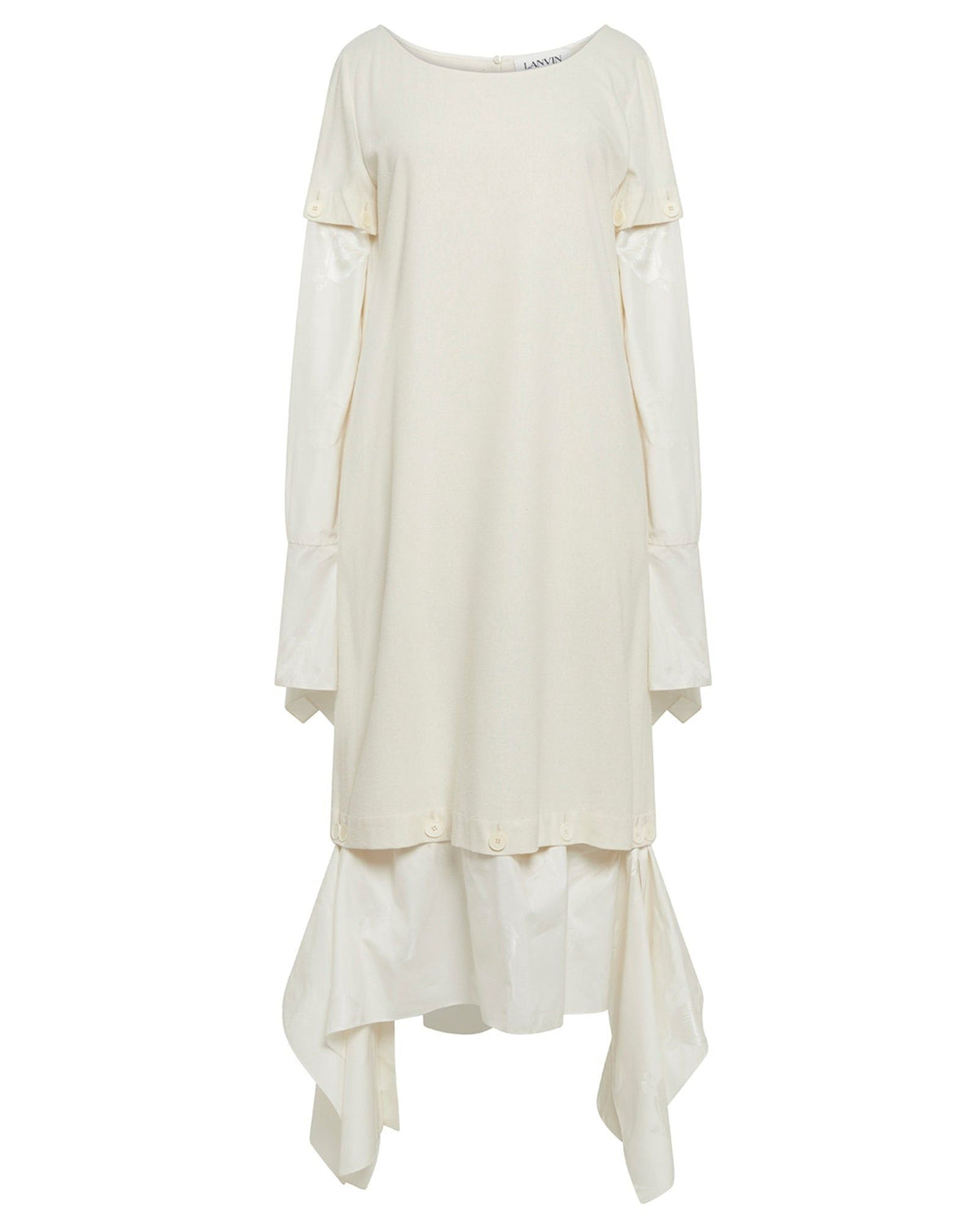 Robe midi à manches longues en soie - Blanc Casse