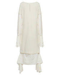 Robe midi à manches longues en soie - Blanc Casse