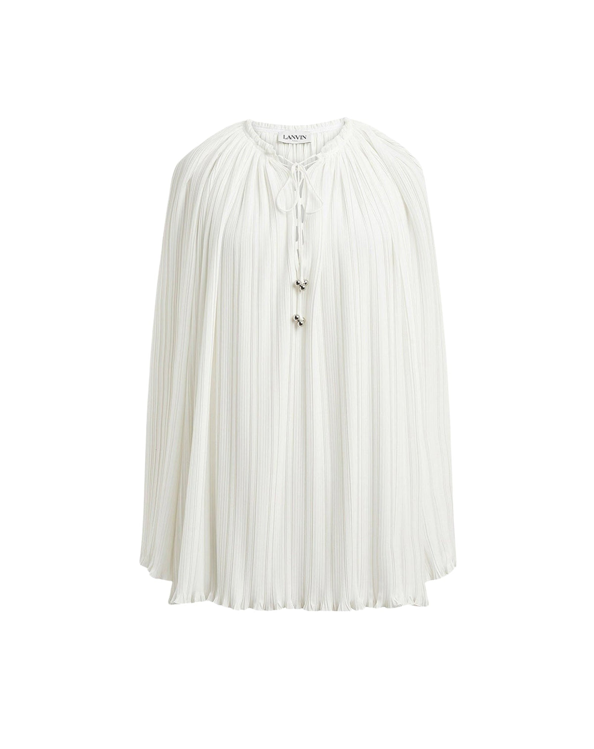 Long sleeve pleated blouse open neck - Blanc casse