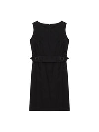 Robe ceinturée sans manches en coton - Noir