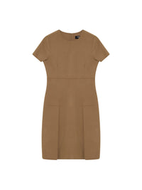 Short-sleeved woollen dress - Camel