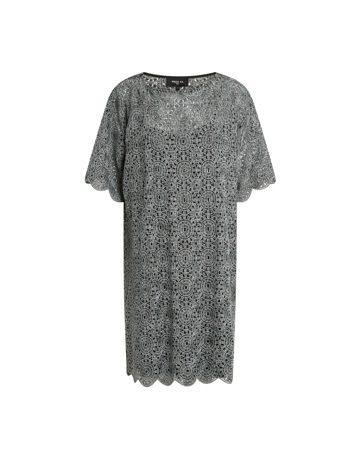 Straight-cut openwork crochet dress - Steel