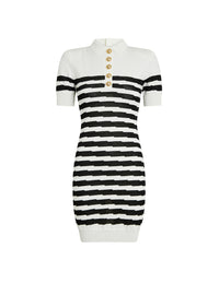 Robe polo courte rayée - Blanc & Noir