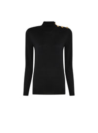 Pull 5 boutons col montant - Noir